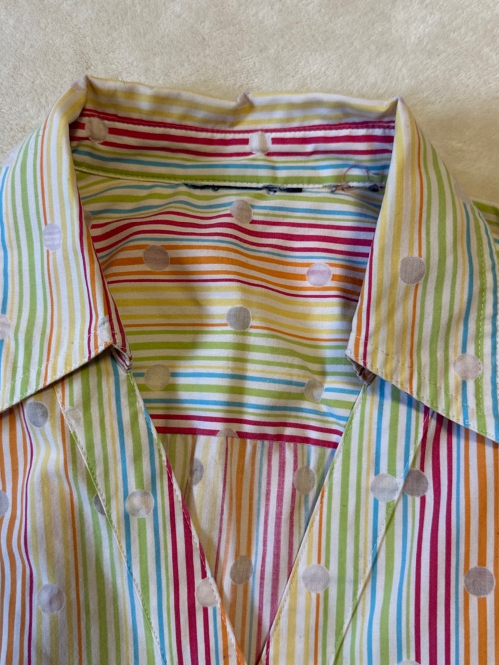 Vintage 90s Liz Claiborne Rainbow Stripe Sleeveless Blouse Medium Polka Dots - Picture 5 of 5